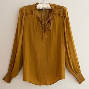 MAISON D'AMELIE Tie Neck Ruffle Smocked Cuff Long Sleeve Pullover Peasant Blouse
